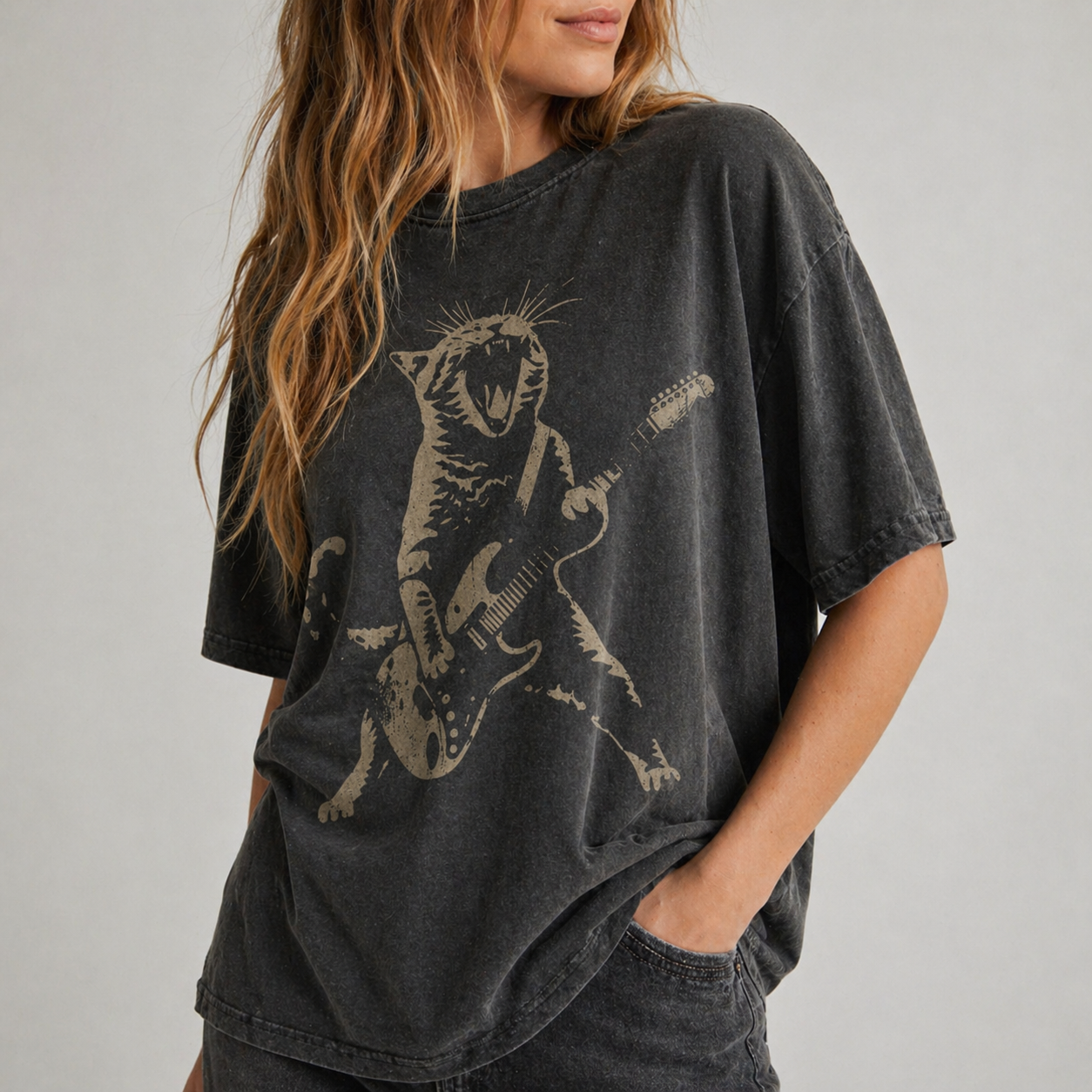Cat Playing Guitar Shirt – Vintage Rock Cat Tee