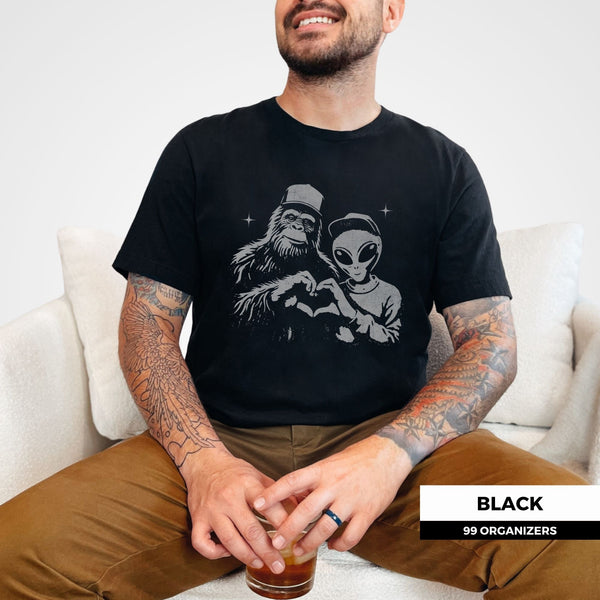 Bigfoot and Alien T-Shirt, Cryptid SciFi Tee, Funny Extraterrestrial Gift