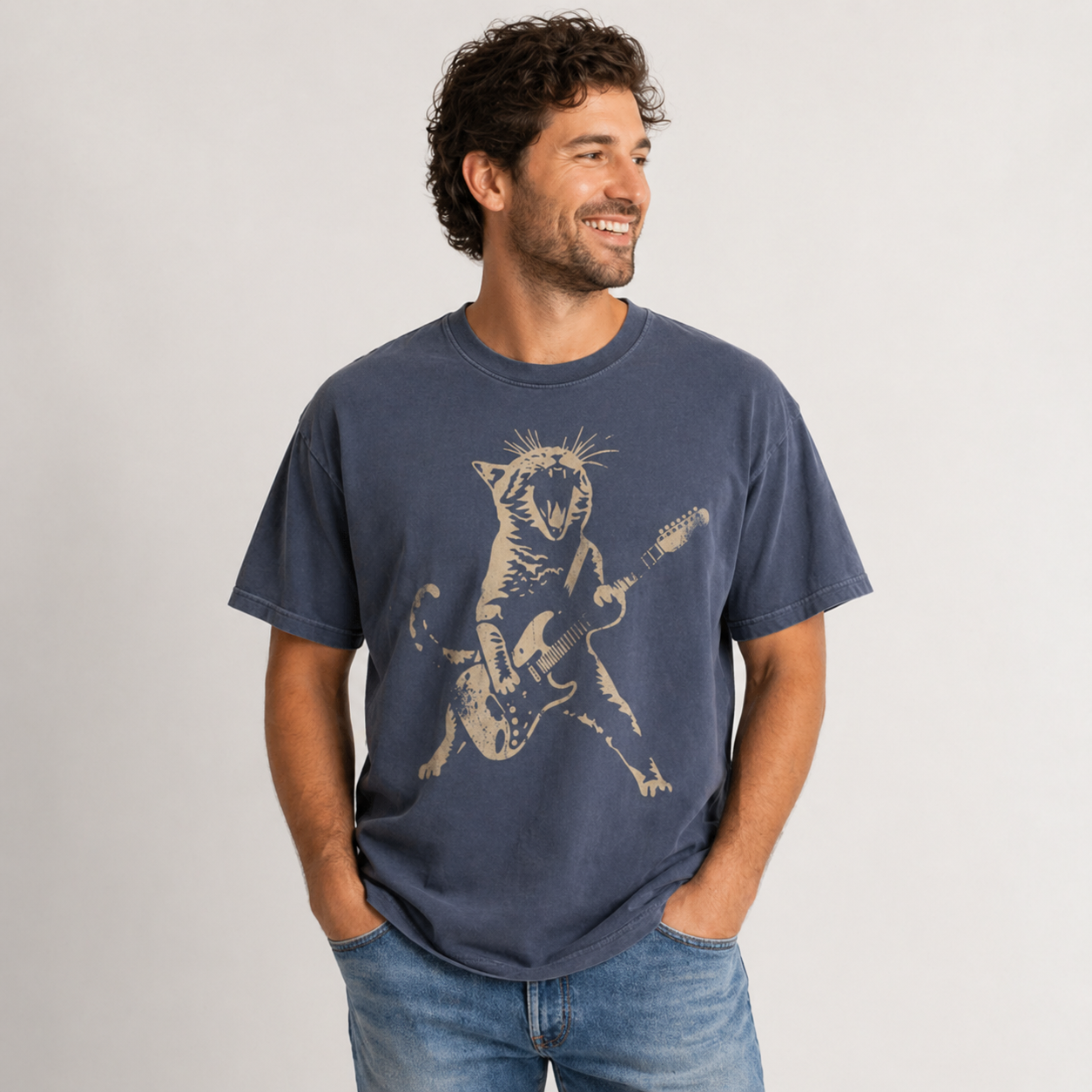 Cat Playing Guitar Shirt – Vintage Rock Cat Tee
