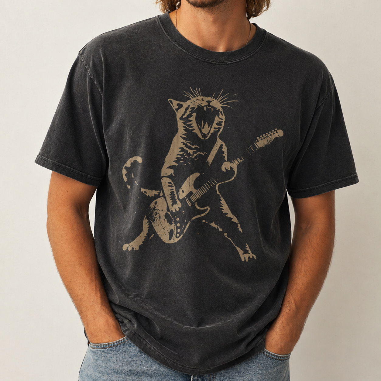 Cat Playing Guitar Shirt – Vintage Rock Cat Tee