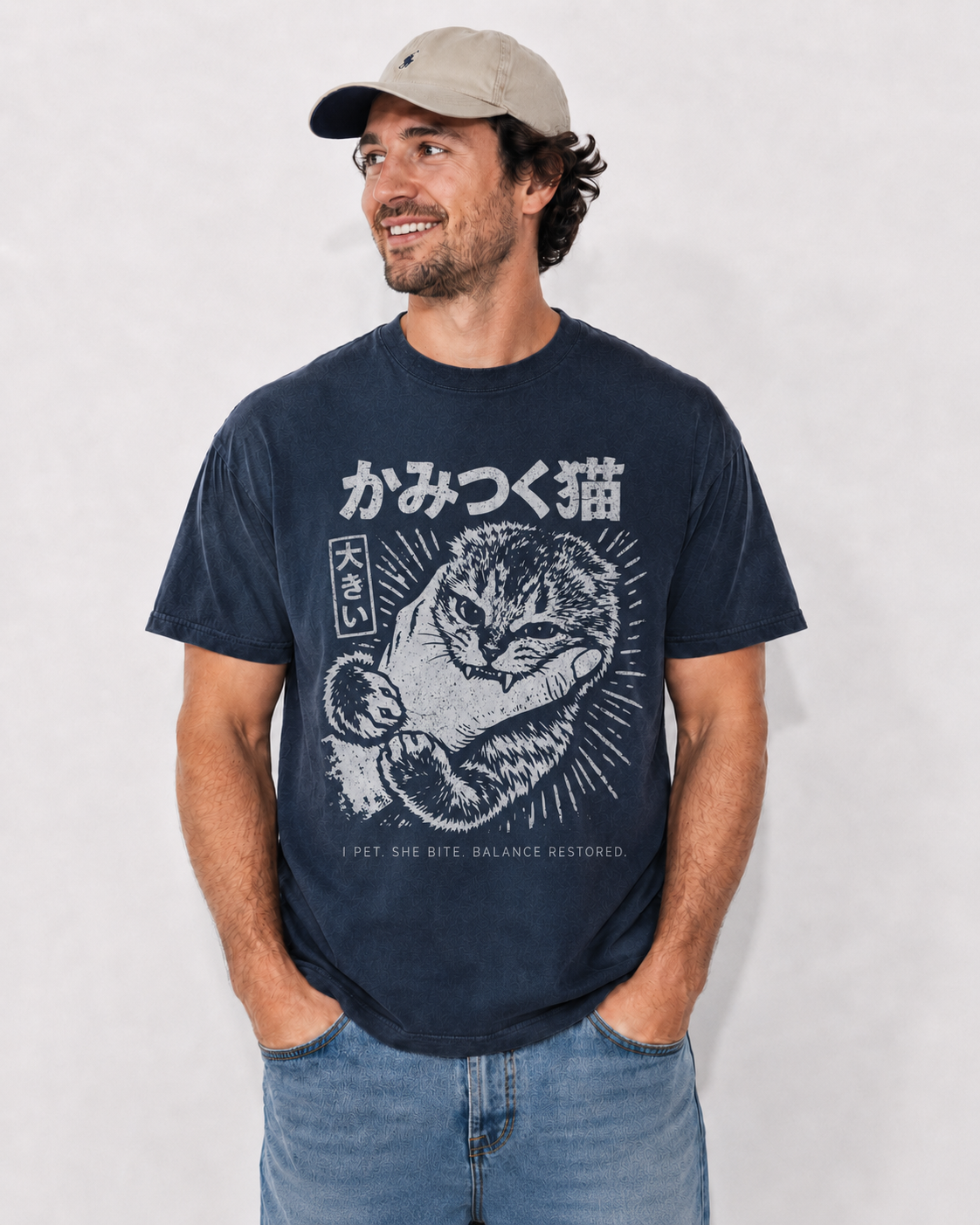 Japanese Cat Bite Shirt – Anime Streetwear Graphic Tee