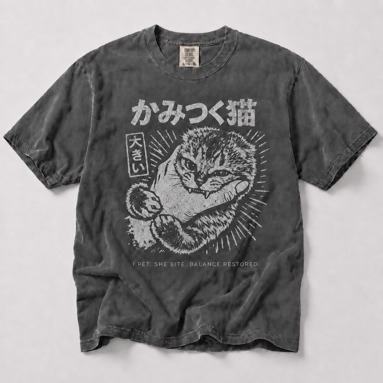 Japanese Cat Bite Shirt – Anime Streetwear Graphic Tee